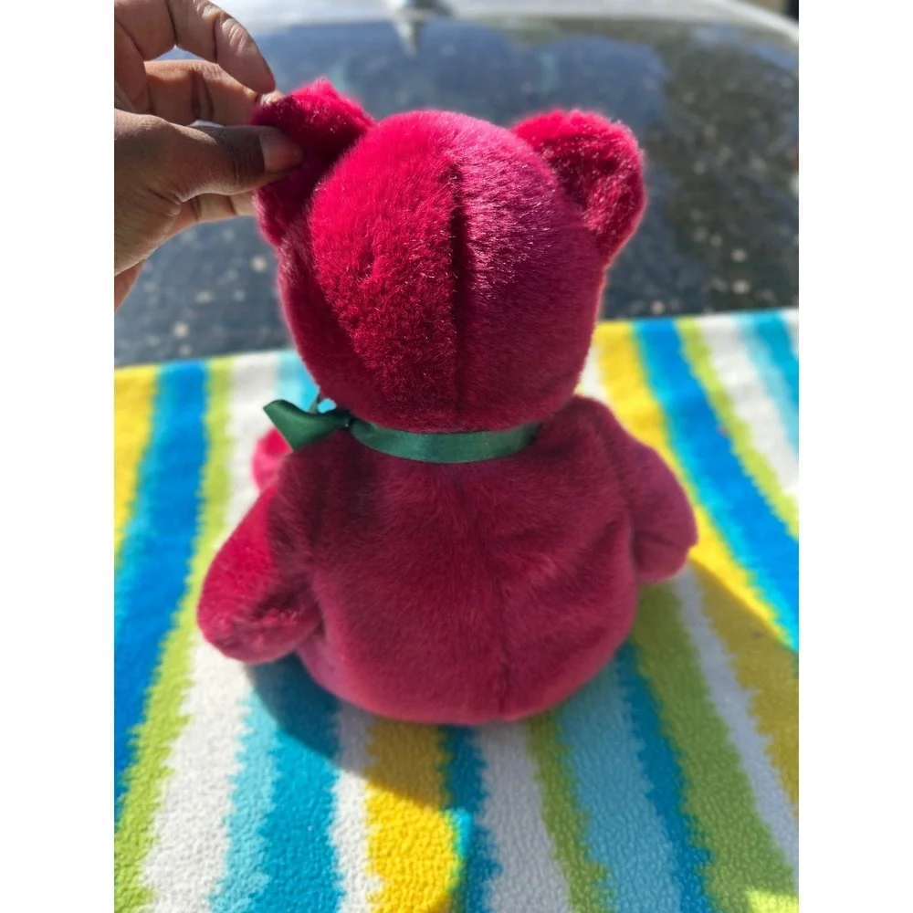 Ty Beanie Buddy Teddy Bear Large Cranberry Red 1998 Excellent Green Ribbon Plush